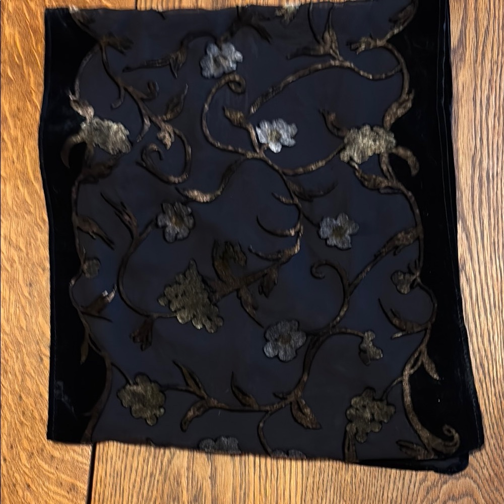 Velvet Black and Gold Floral Scarf